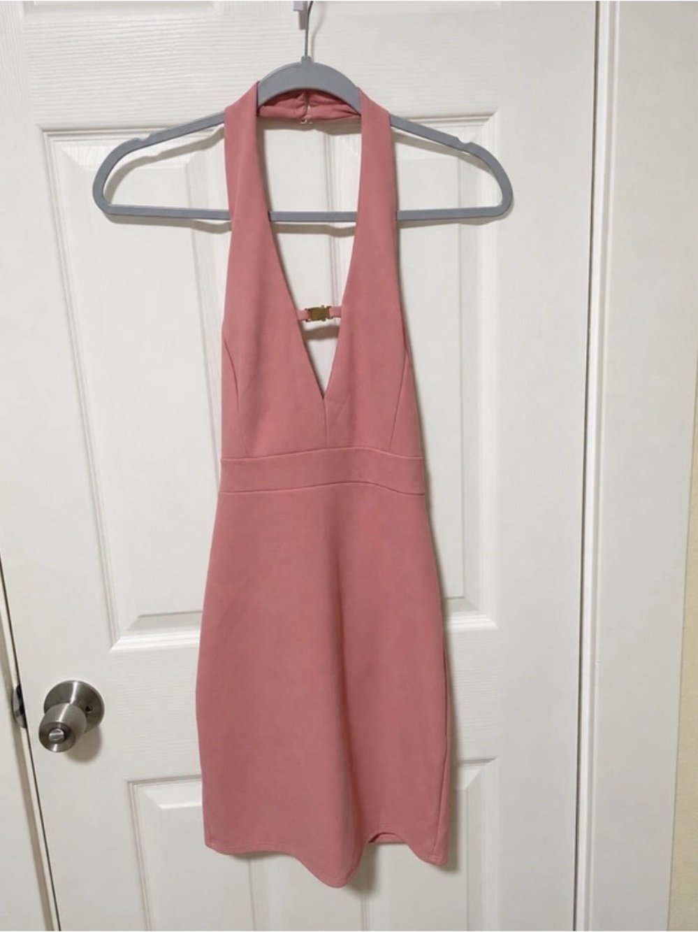 Fashion Magazine One-Shoulder Dusty Rose Halter Dress